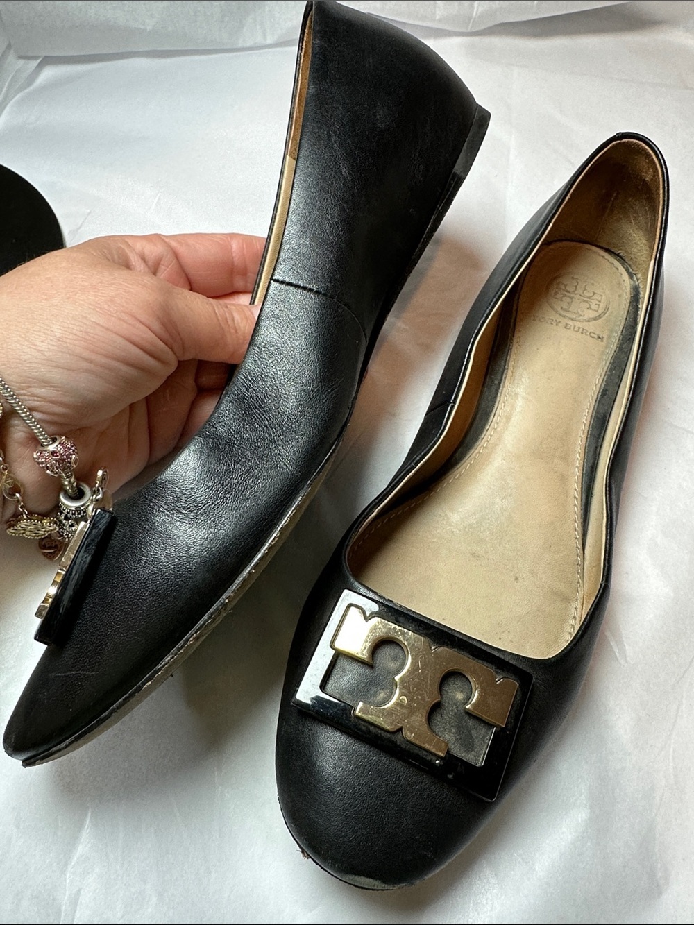 Tory Burch Black Leather Logo Ballet Flats size 7